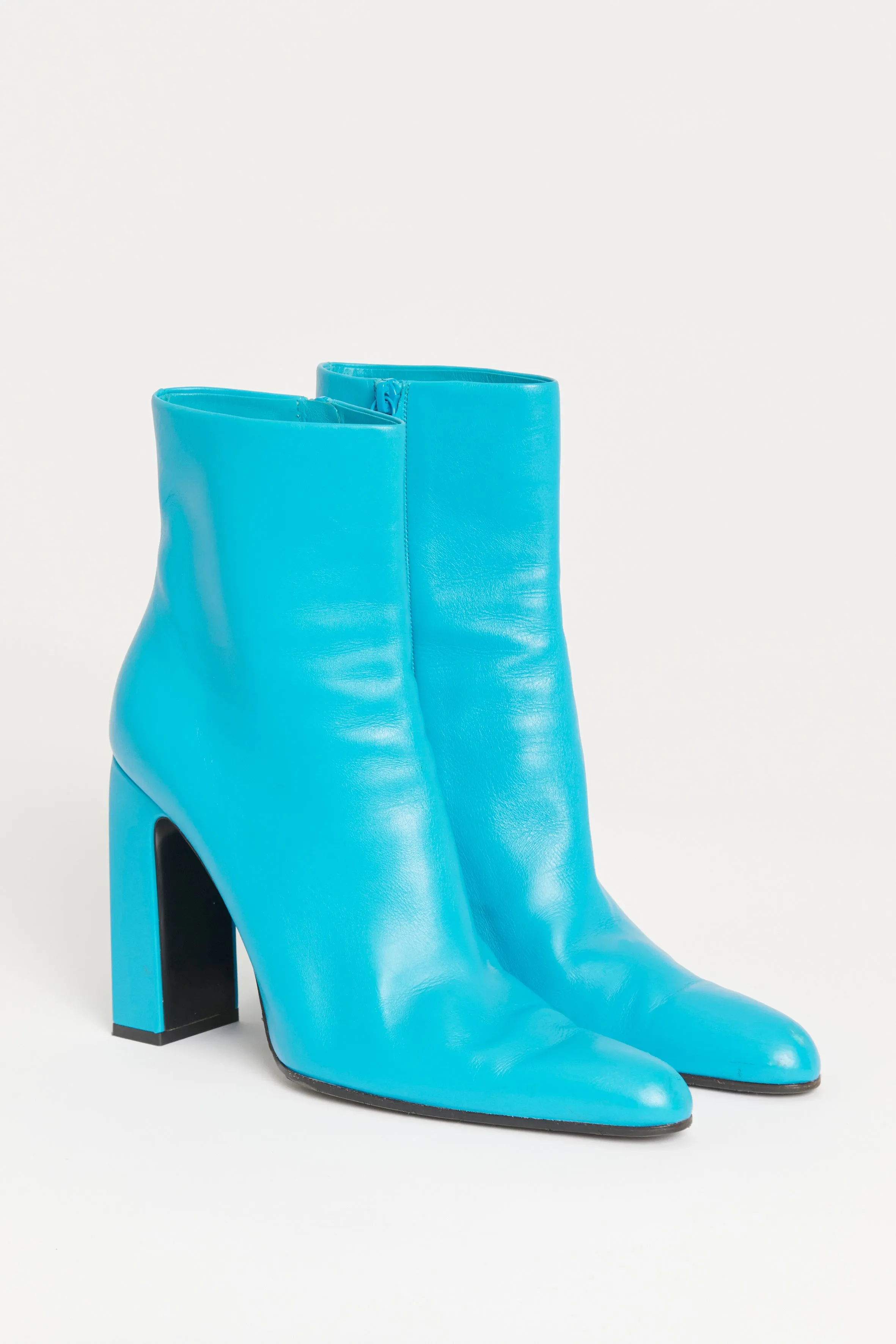 2019 Blue Leather Heel Preowned Ankle Boots