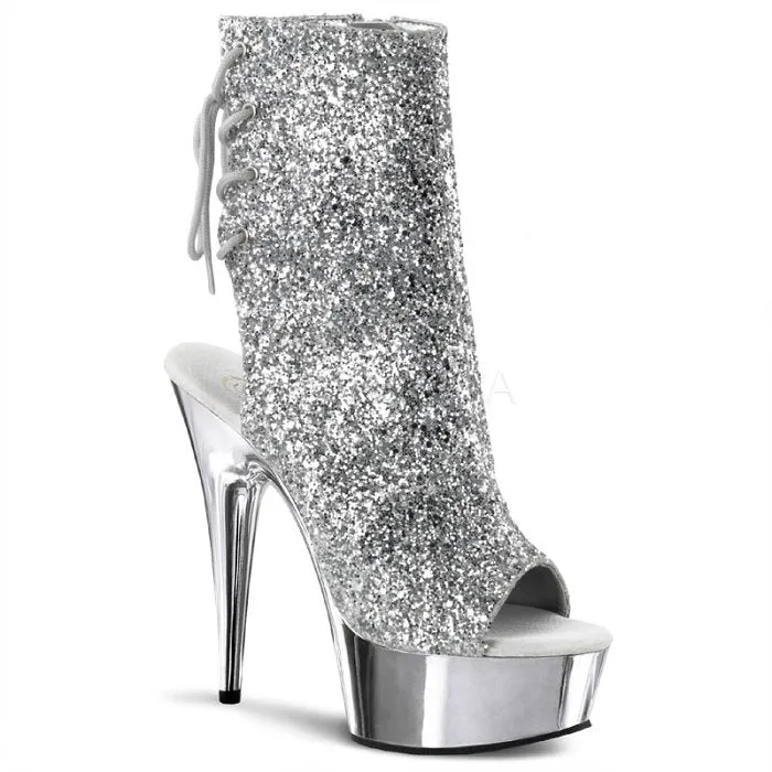 6" Open Toe Ankle Glitter Boot (DELIGHT-1018G)