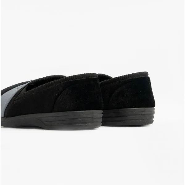 AARON Mens Full Slippers Black/Grey