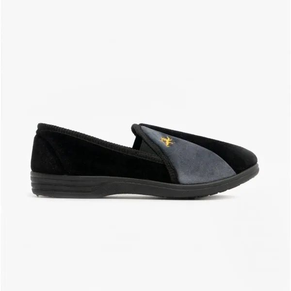 AARON Mens Full Slippers Black/Grey