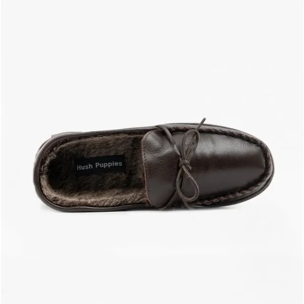 ACE Mens Leather Mocassin Slippers Brown