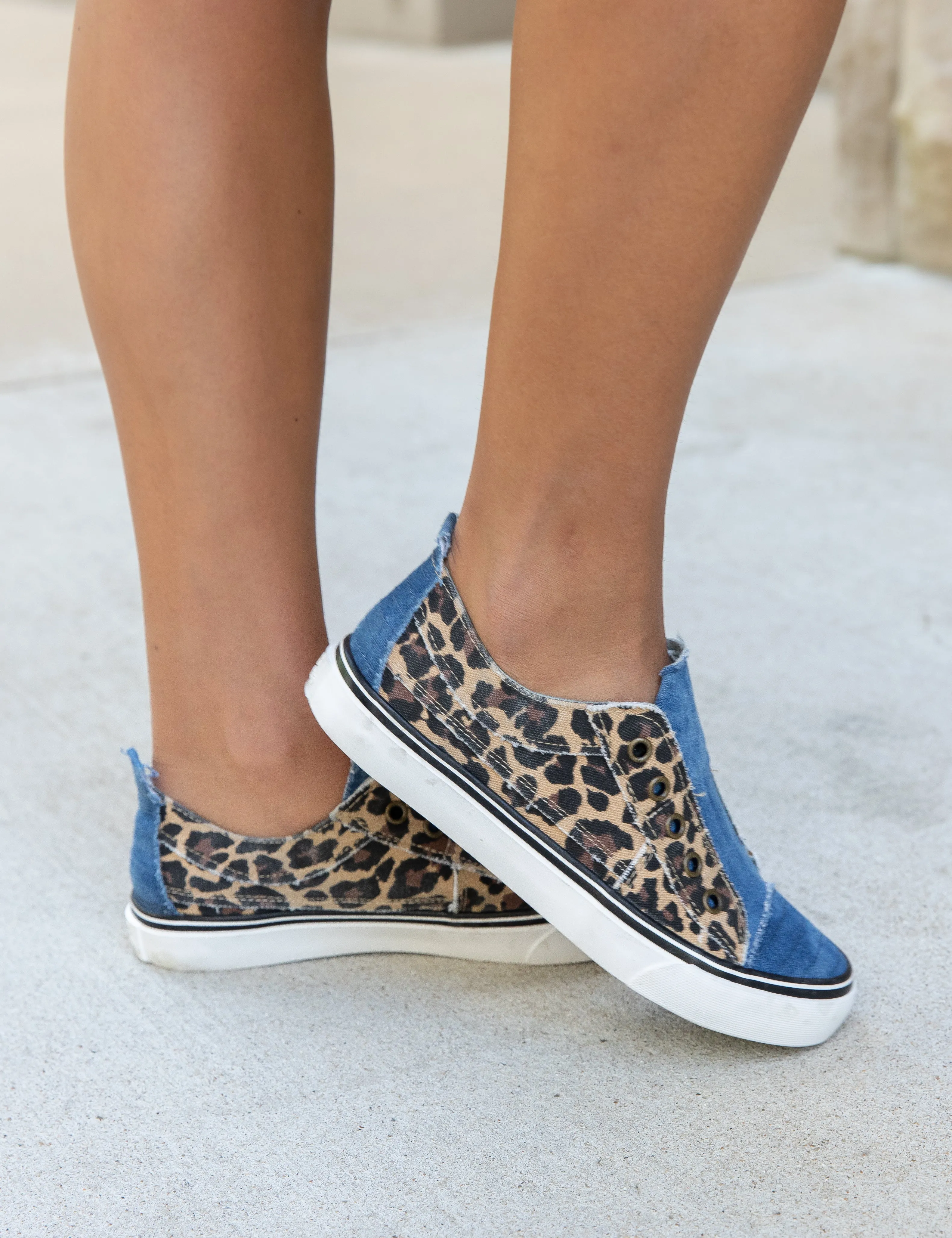 Adeline Denim Slip On Sneakers - Leopard