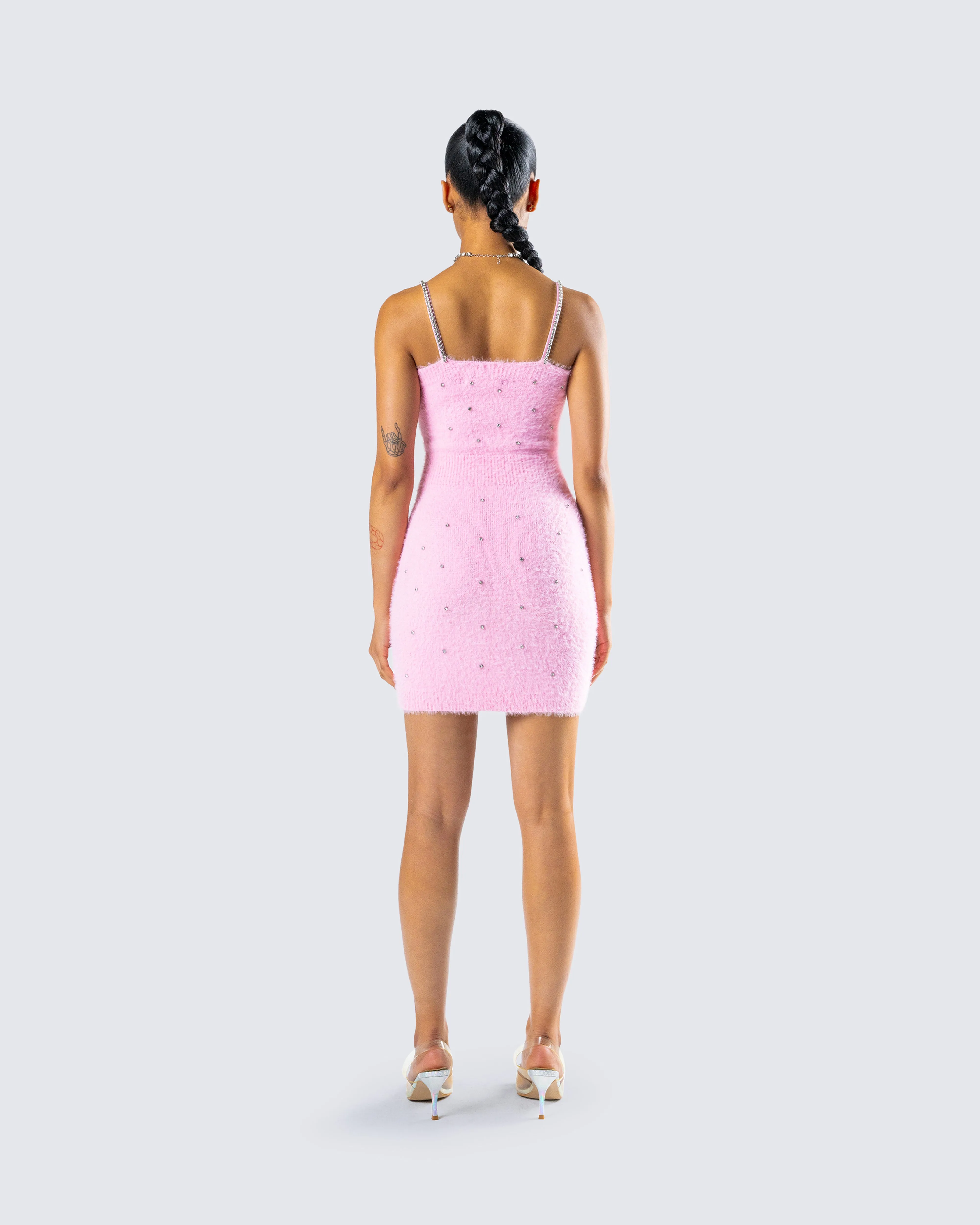 Adi Pink Fuzzy Knit Mini Dress