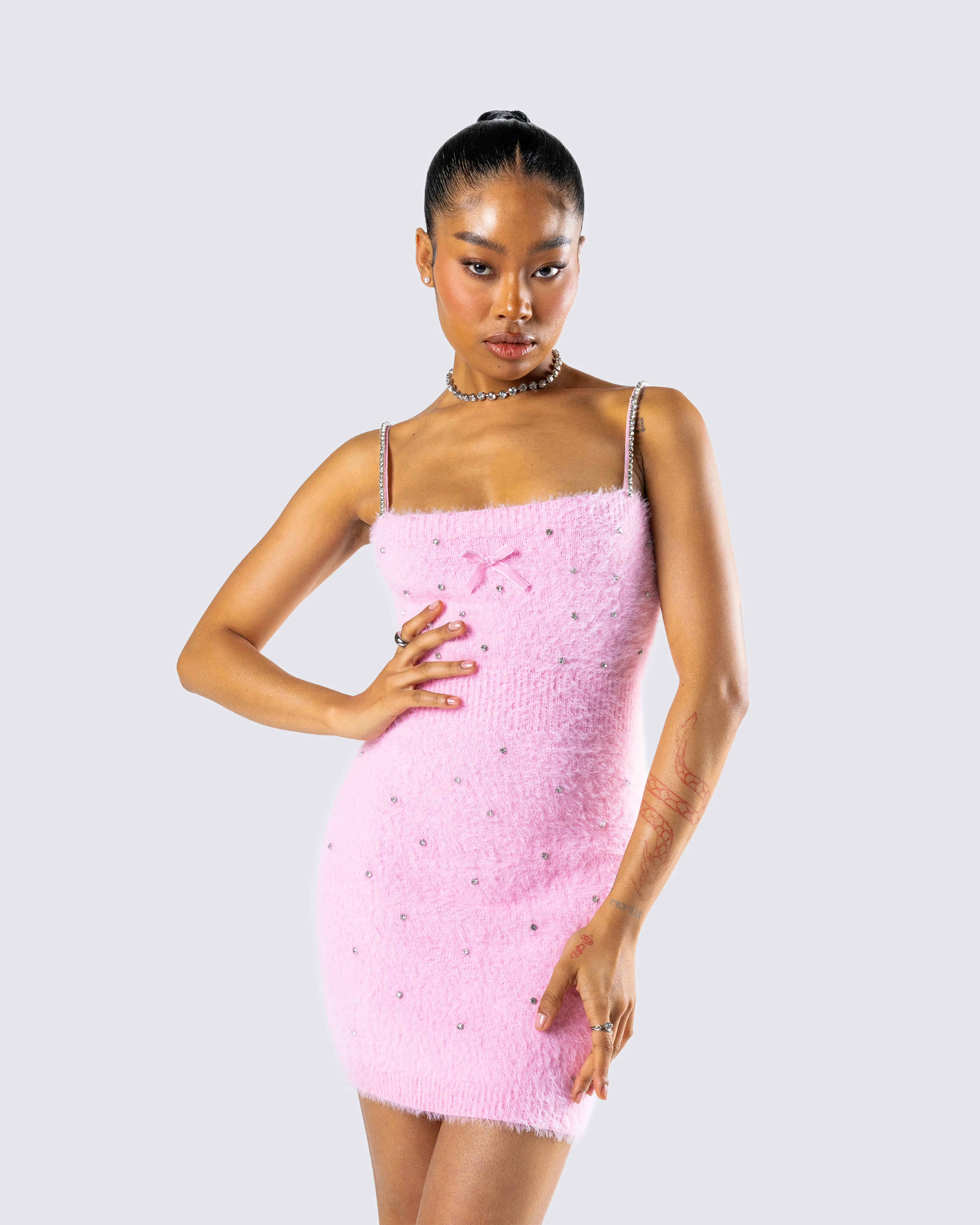 Adi Pink Fuzzy Knit Mini Dress