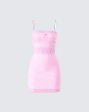 Adi Pink Fuzzy Knit Mini Dress