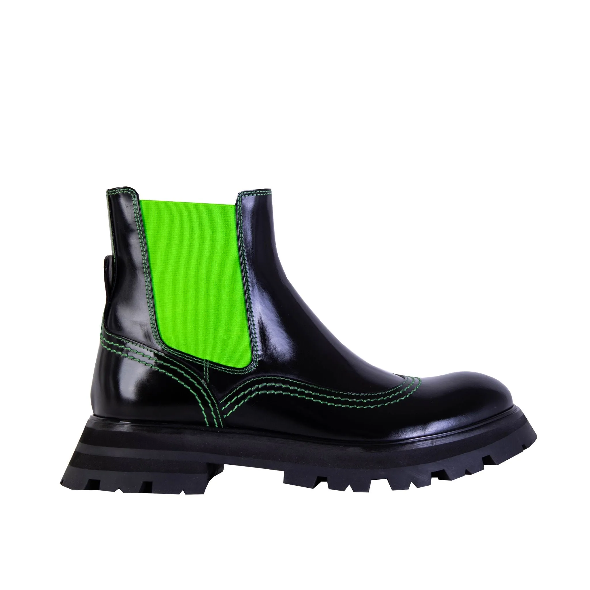 Alexander McQueen Black Leather Fluo Inserts Chelsea Women's Boots