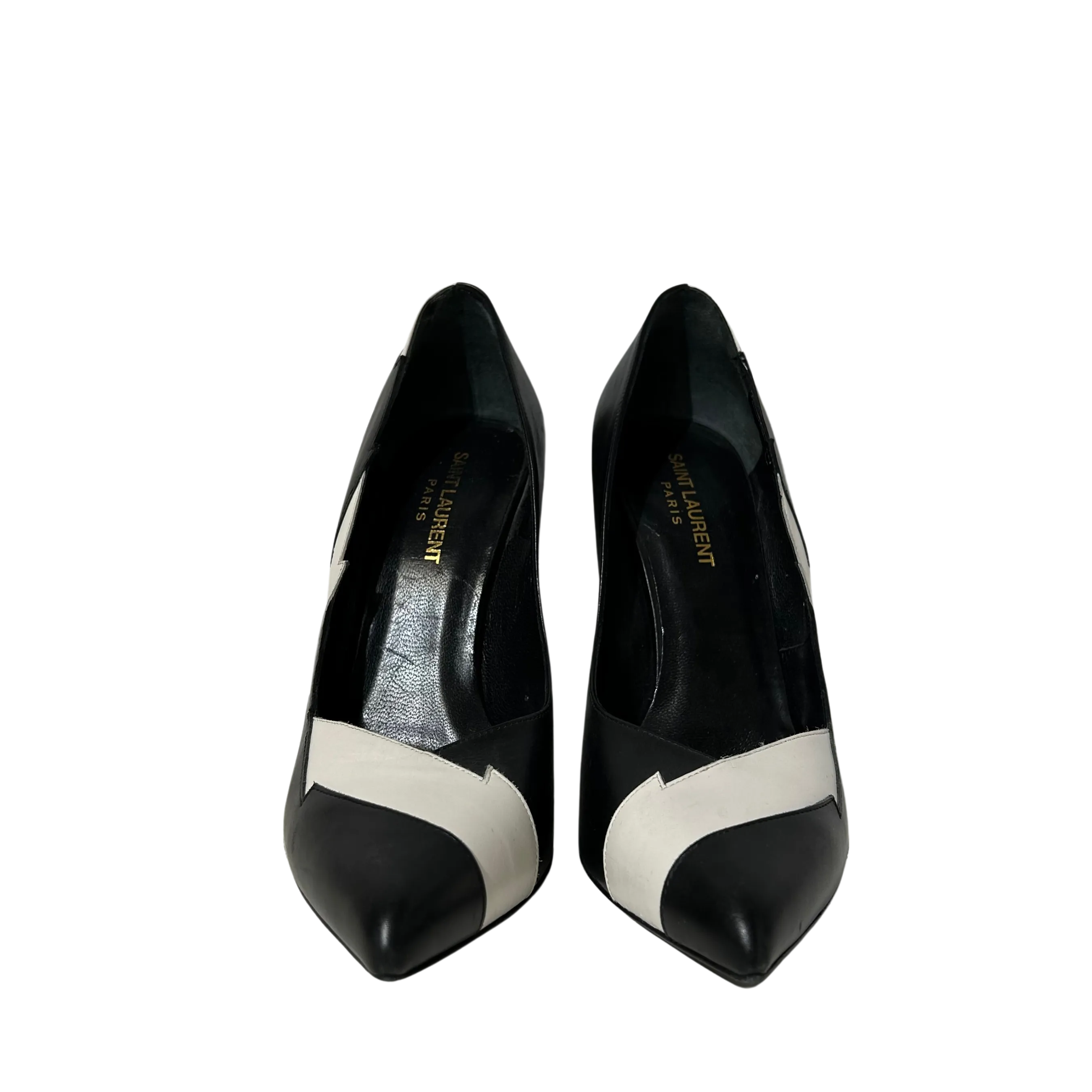 Black/White Leather Pointed Toe High Heels 38