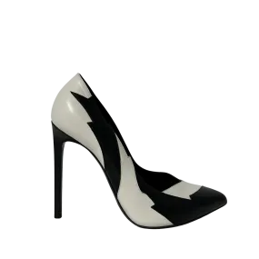 Black/White Leather Pointed Toe High Heels 38