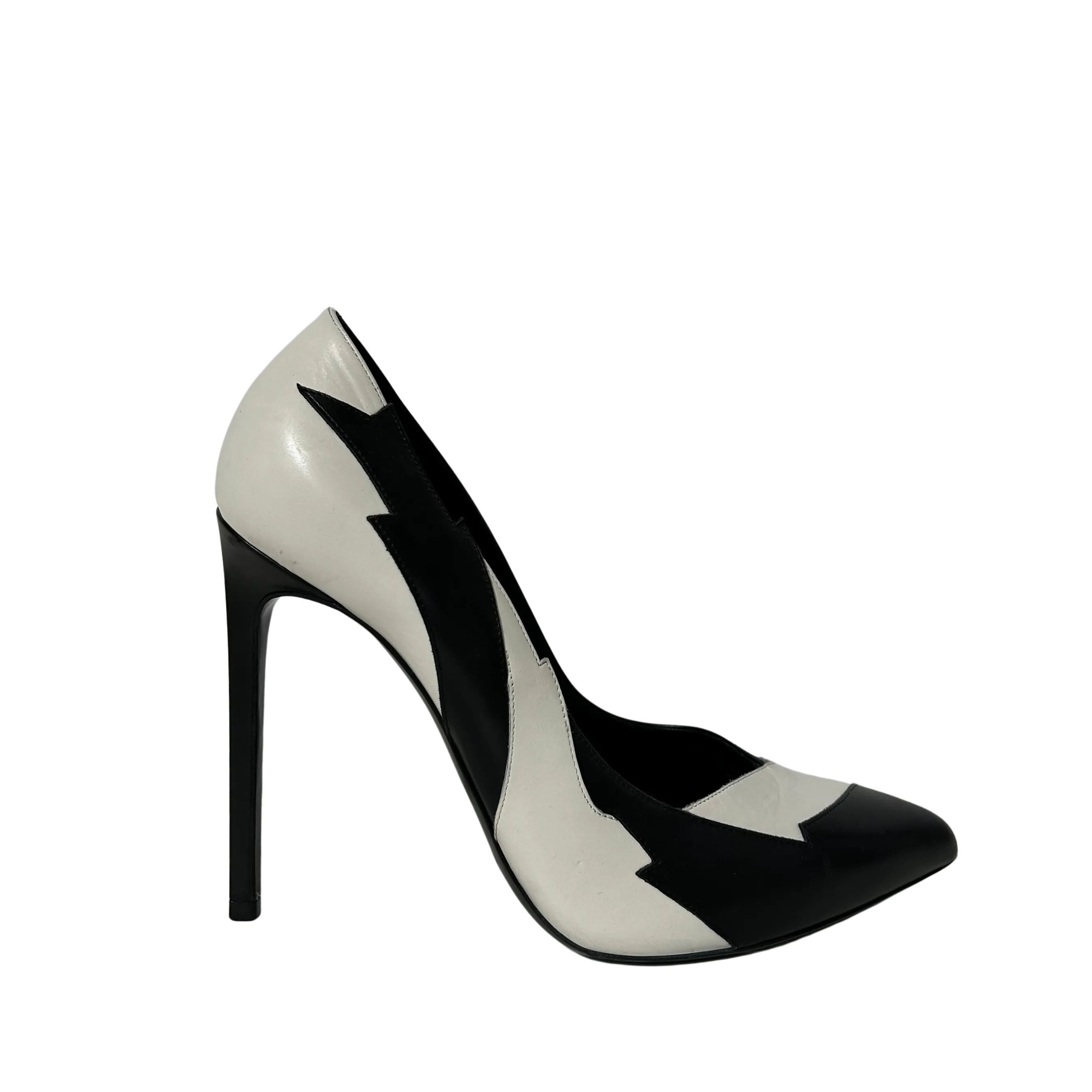 Black/White Leather Pointed Toe High Heels 38