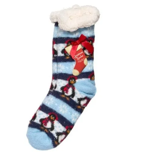 Christmas Penguin Fuzzy Sherpa Slipper Sock