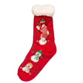 Christmas Snowman Fuzzy Sherpa Slipper Sock