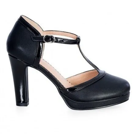 Classic Black T-Strap Vintage Platform Heels