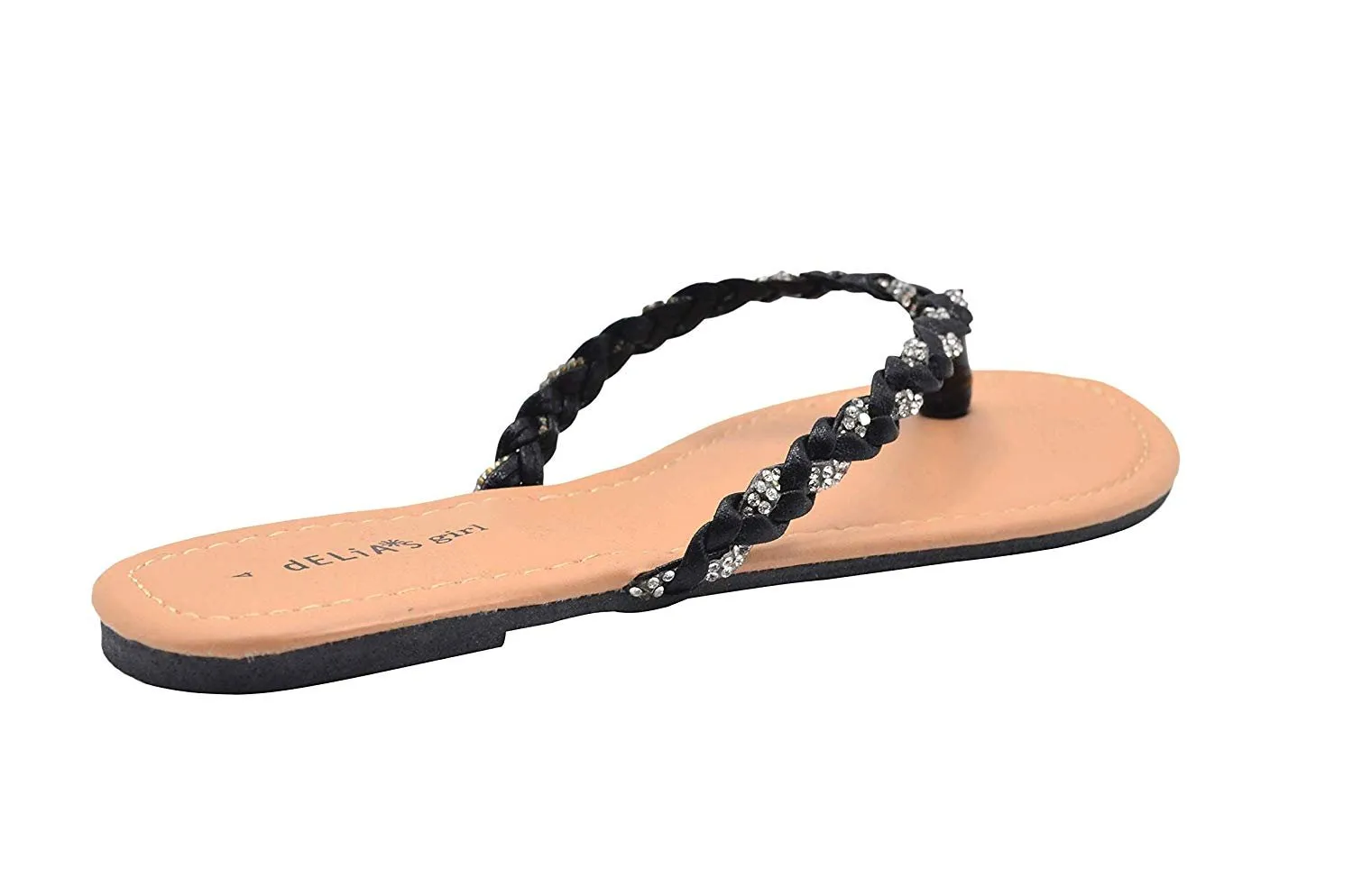 dELiAs Girls Fashion Sandals Shimmery Braided Fabric Flats Black