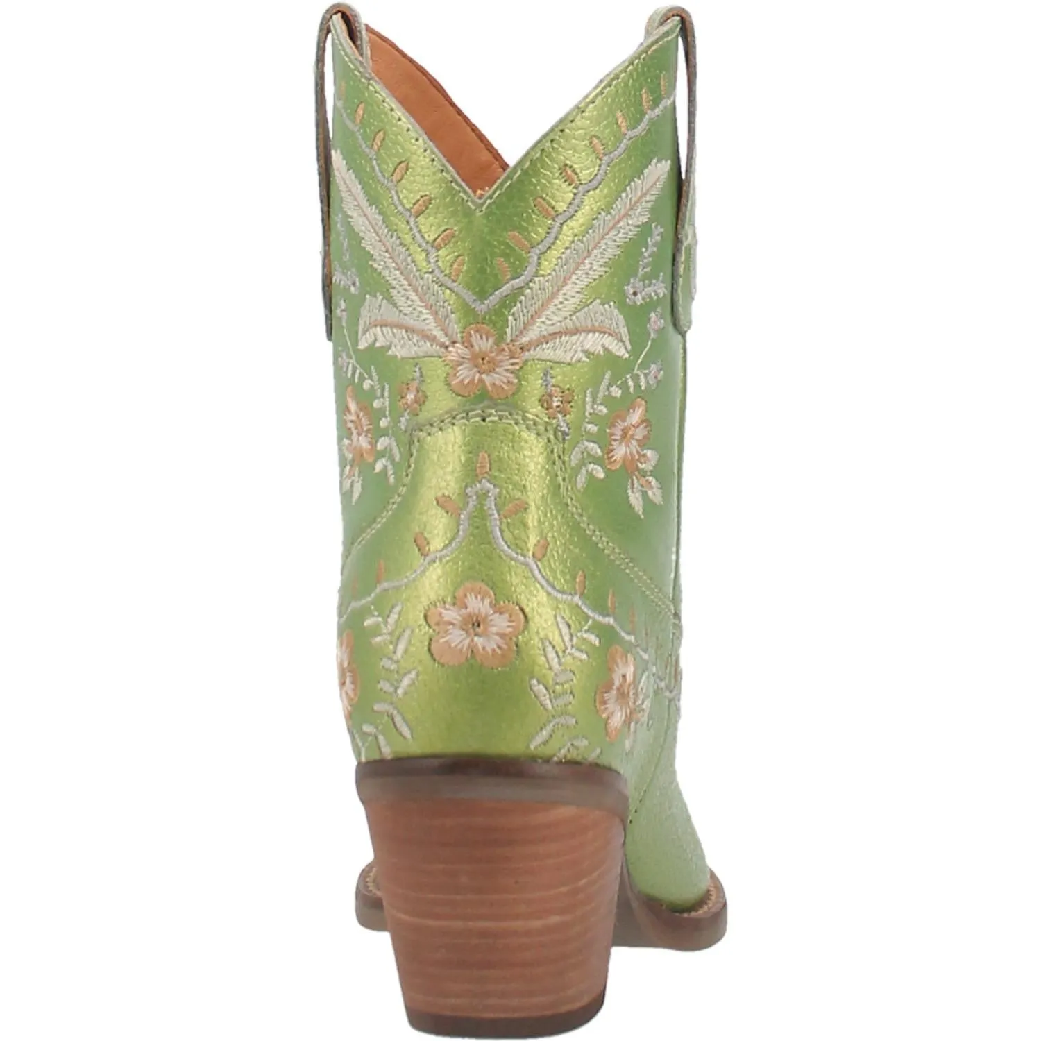 *DISCONTINUED* Dingo | Primrose Leather Floral Stitch Bootie in Green Metallic Last Chace Size 9