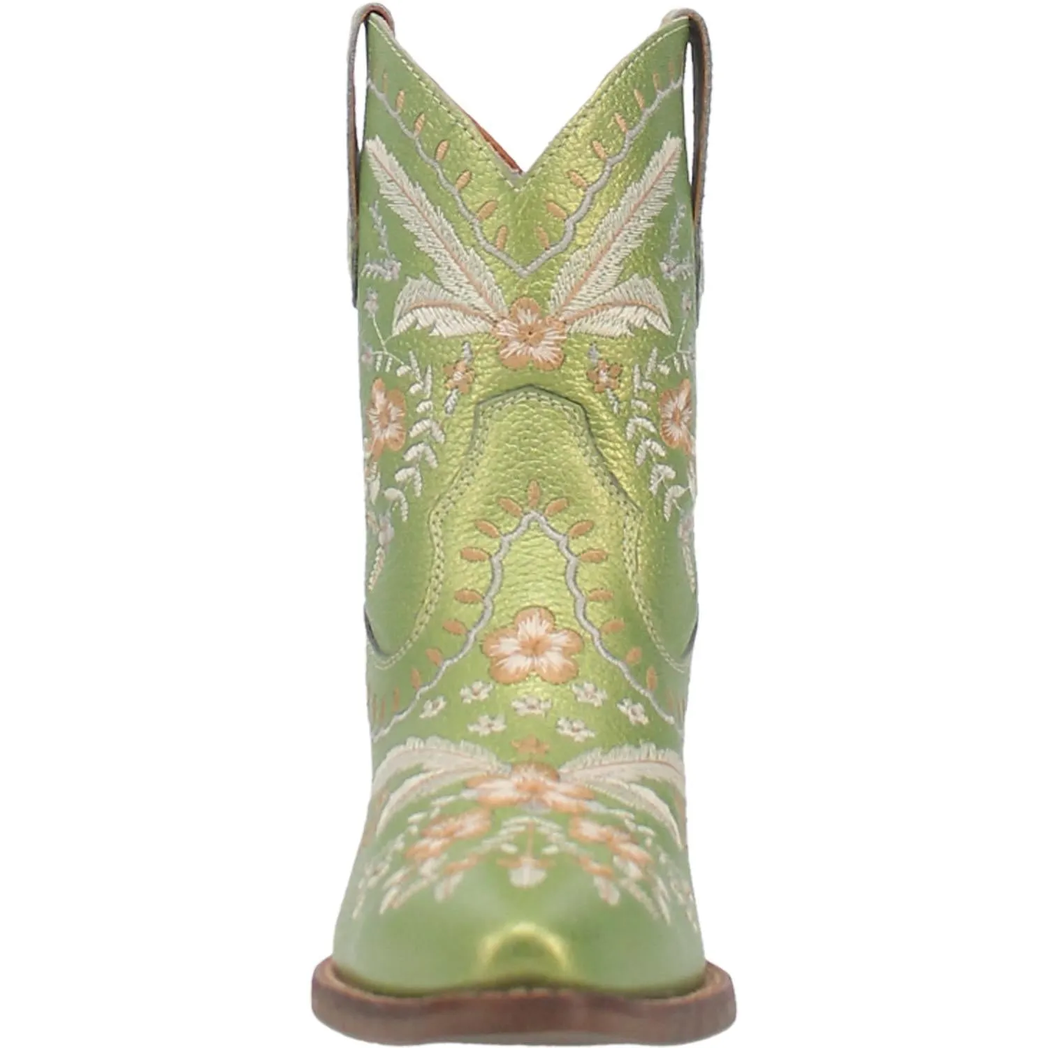 *DISCONTINUED* Dingo | Primrose Leather Floral Stitch Bootie in Green Metallic Last Chace Size 9