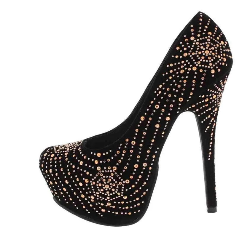 FAUX SUEDE RHINESTONE HEELS