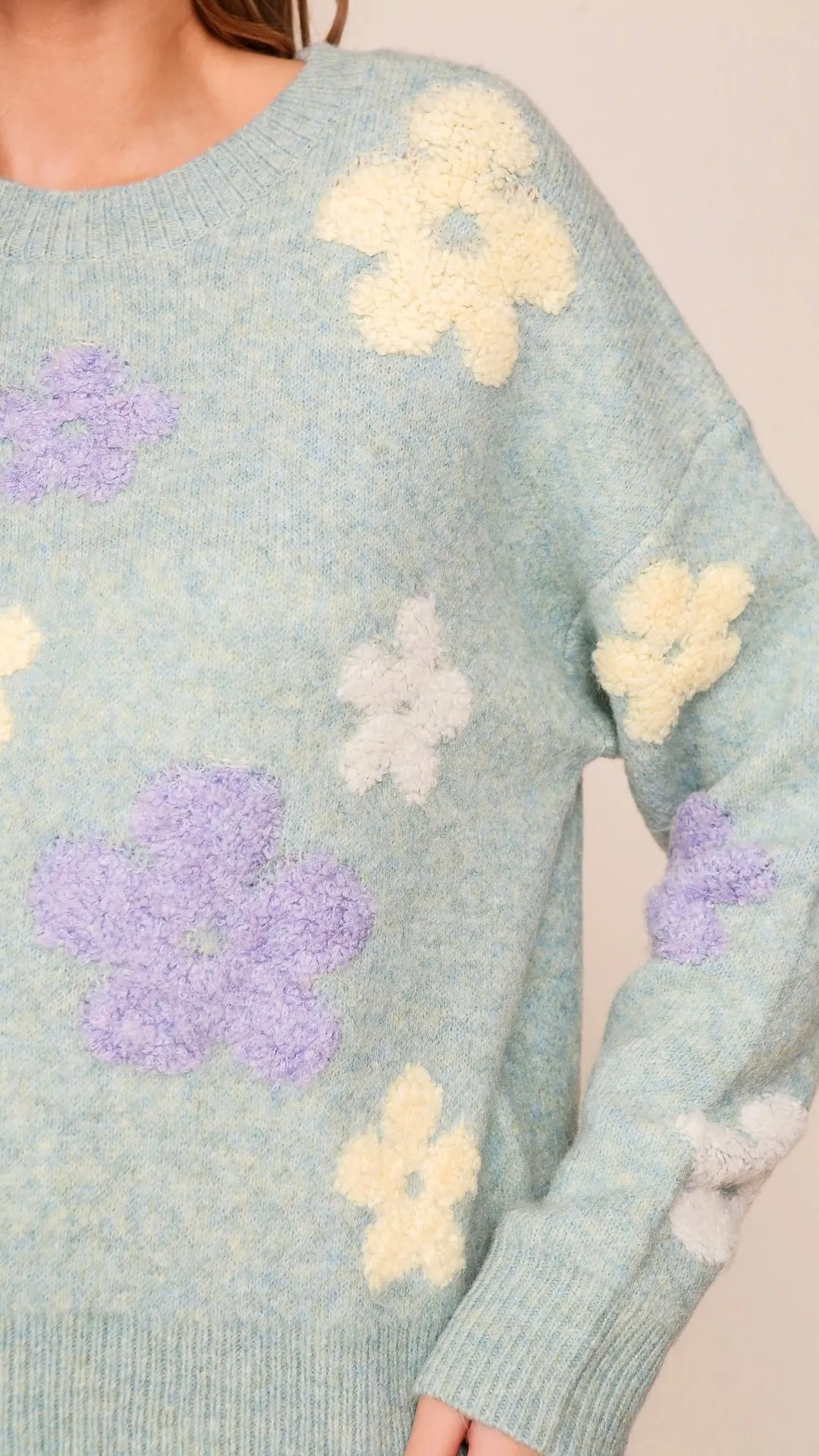 Fitz Fuzzy Flower Sweater Blue Green