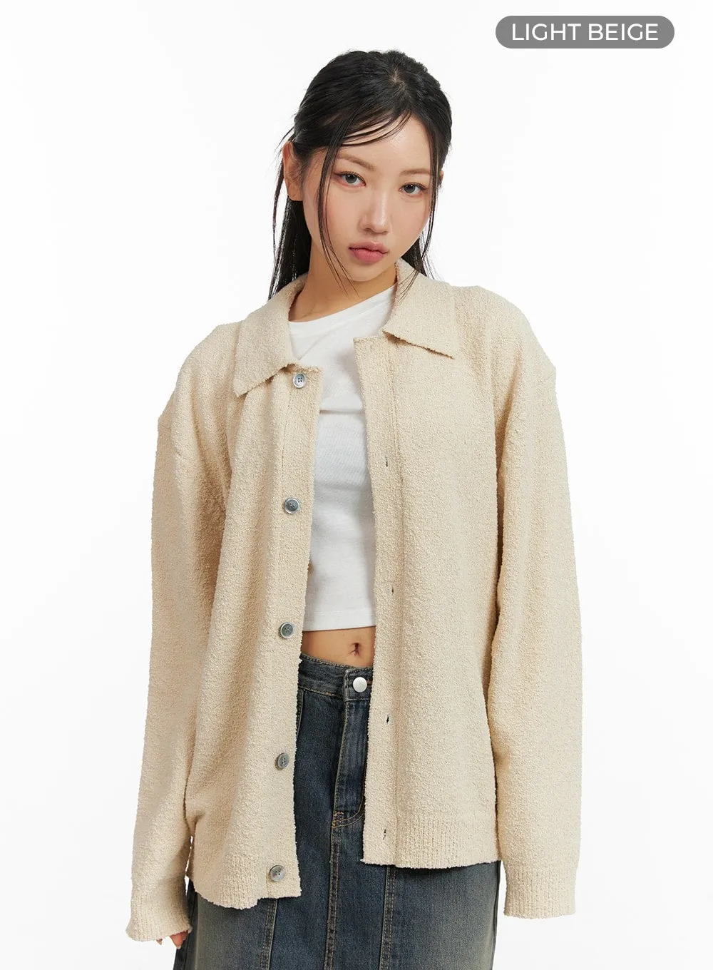 Fuzzy Button-Up Unisex Cardigan CM408