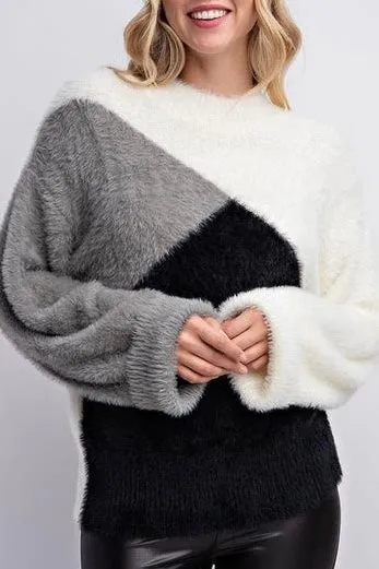 Fuzzy Color Block Sweater- FINAL SALE