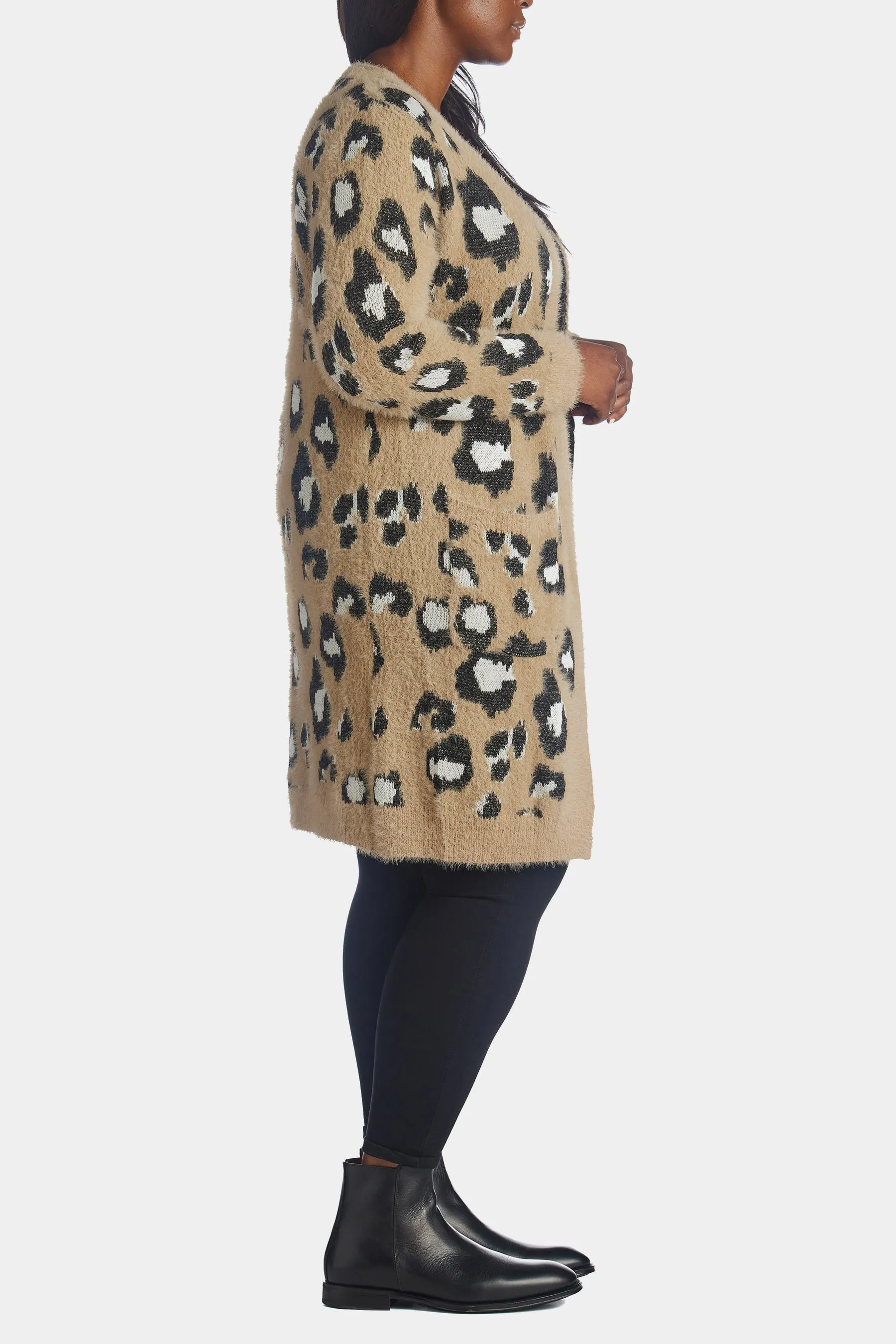 Fuzzy Leopard Knit Cardigan