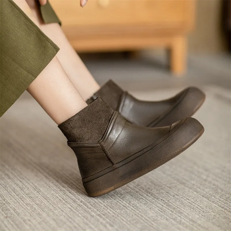 Handmade Women's Leather 40mm Flatform Ankle Boots in Gray/Coffee