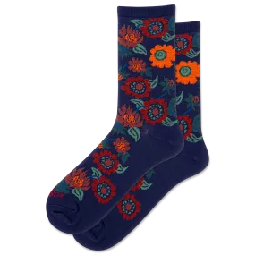 HOTSOX Women's Fuzzy Flowers Crew Sock