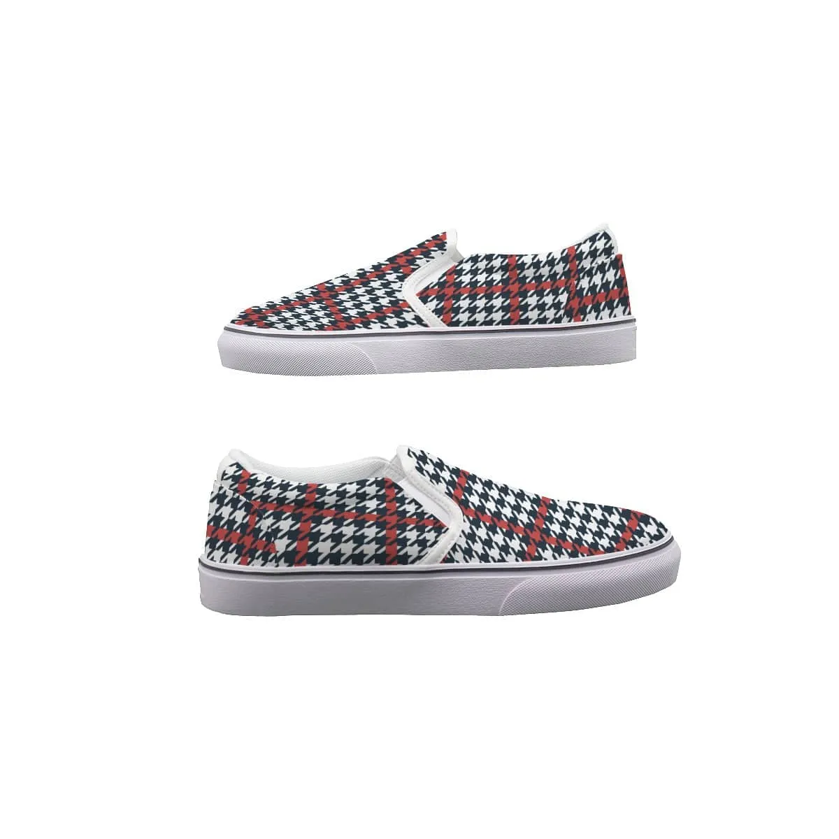 Houndstooth Rojo Stripes- Women's Slip On Sneakers