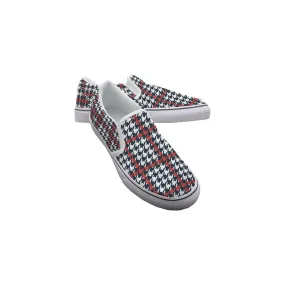 Houndstooth Rojo Stripes- Women's Slip On Sneakers