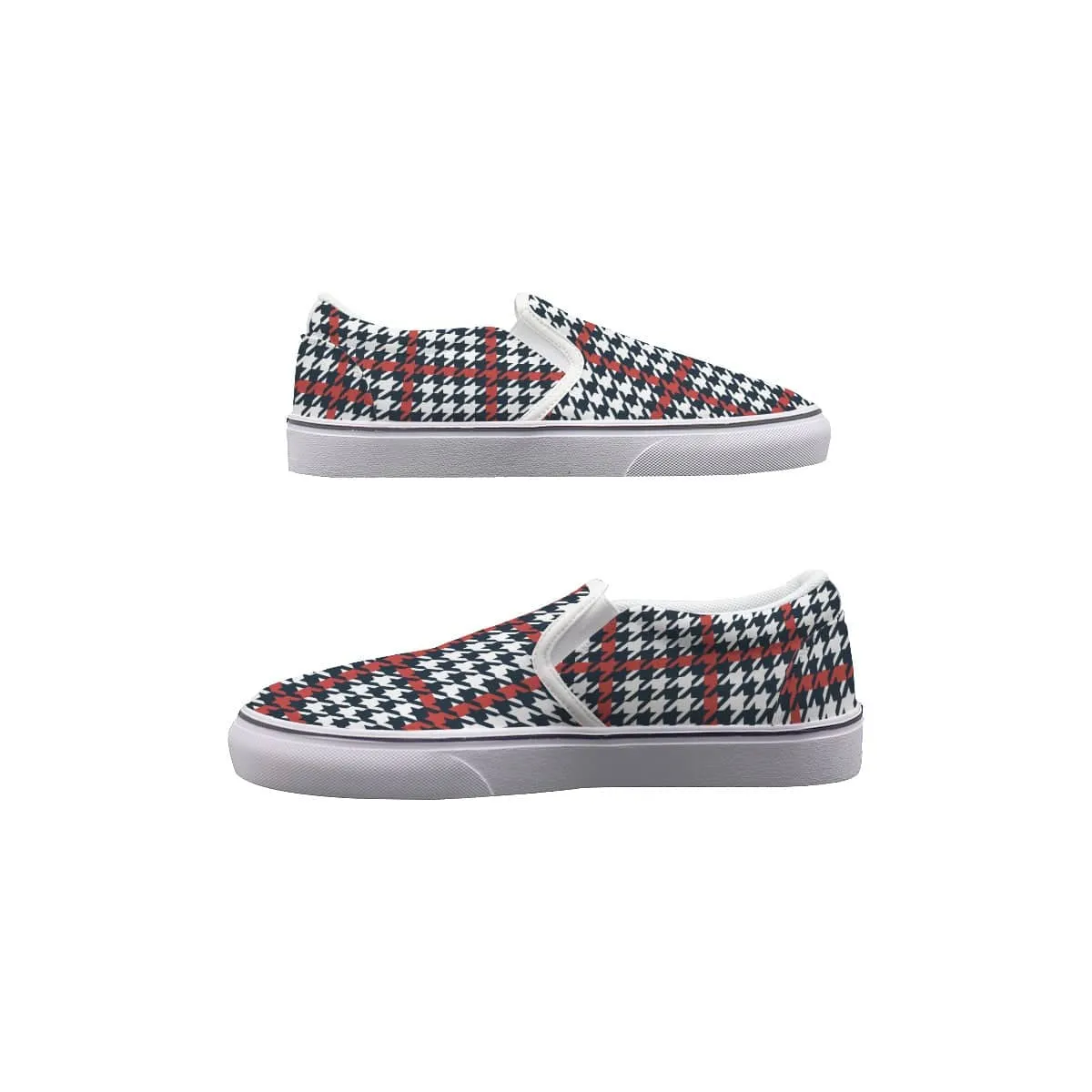 Houndstooth Rojo Stripes- Women's Slip On Sneakers