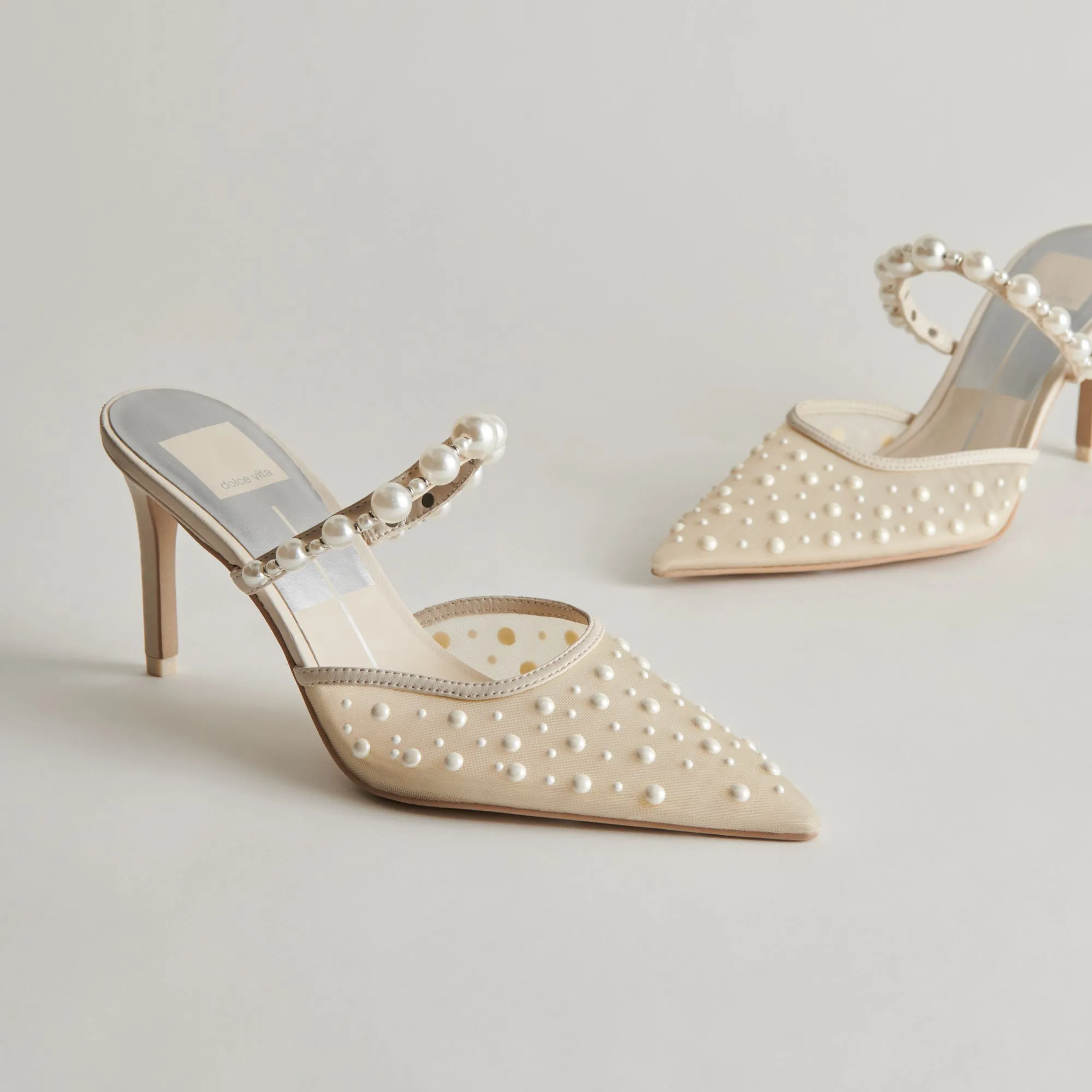 KATIK PEARL HEELS IVORY MESH