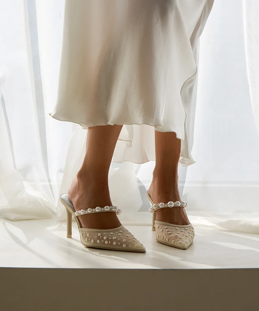 KATIK PEARL HEELS IVORY MESH