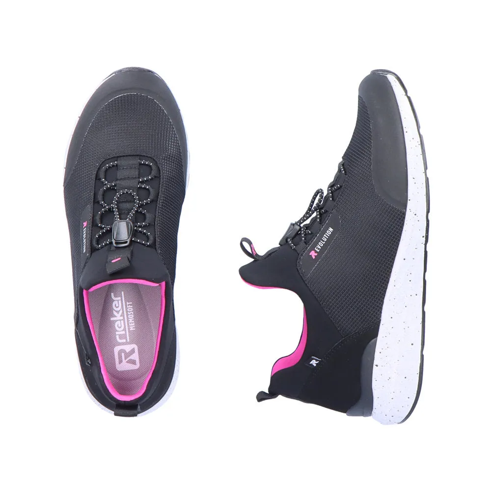 Ladies Rieker Slip On Toggle Trainers Sneakers Black 40107-00 Evolution Sale