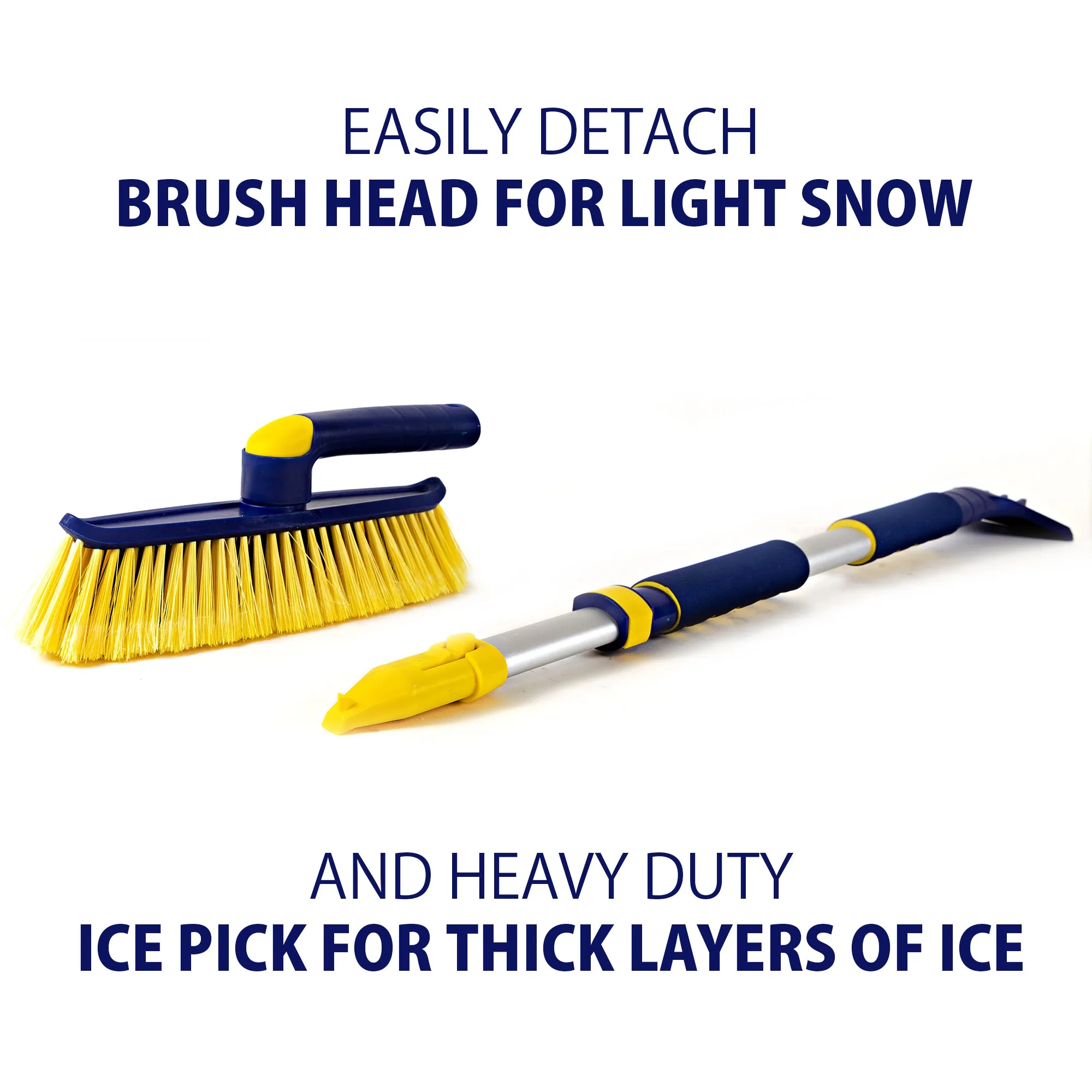 Michelin Hybrid Extendable 34-50" Snow Brush for Trucks, Ergonomic Multi-Tool, Detachable Swivel Head, Ice Scraper, Ice Pick, Non-Slip Foam Grip, Auto Window Snowbrush, Windshield Broom for Car, SUV