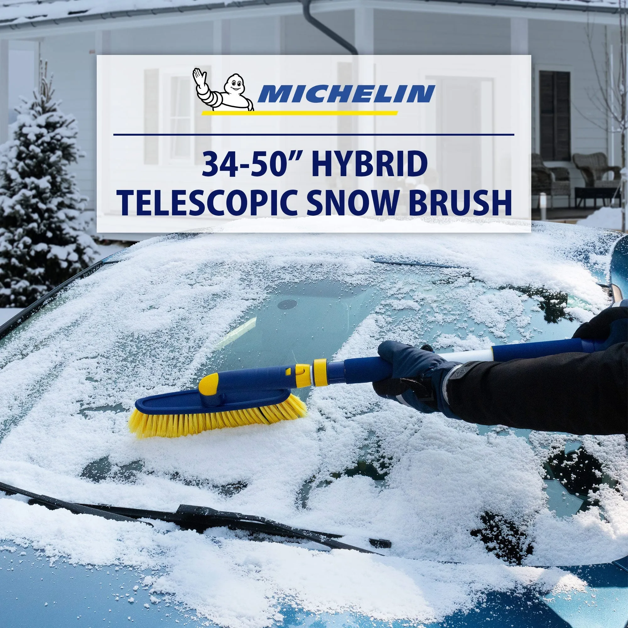 Michelin Hybrid Extendable 34-50" Snow Brush for Trucks, Ergonomic Multi-Tool, Detachable Swivel Head, Ice Scraper, Ice Pick, Non-Slip Foam Grip, Auto Window Snowbrush, Windshield Broom for Car, SUV