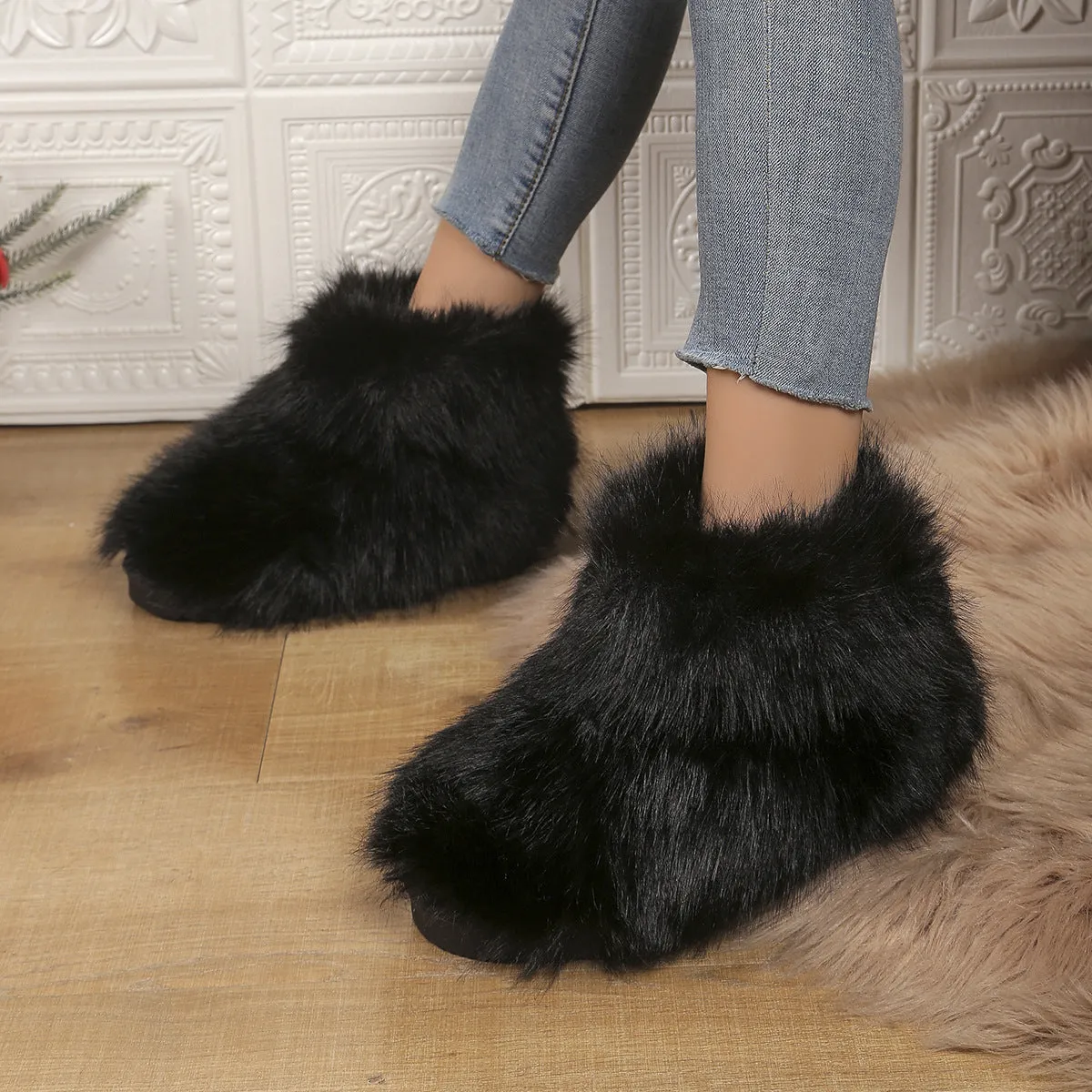 New Plus Size Round Toe Fashion Furry High Tube Winter 2024 Shoes