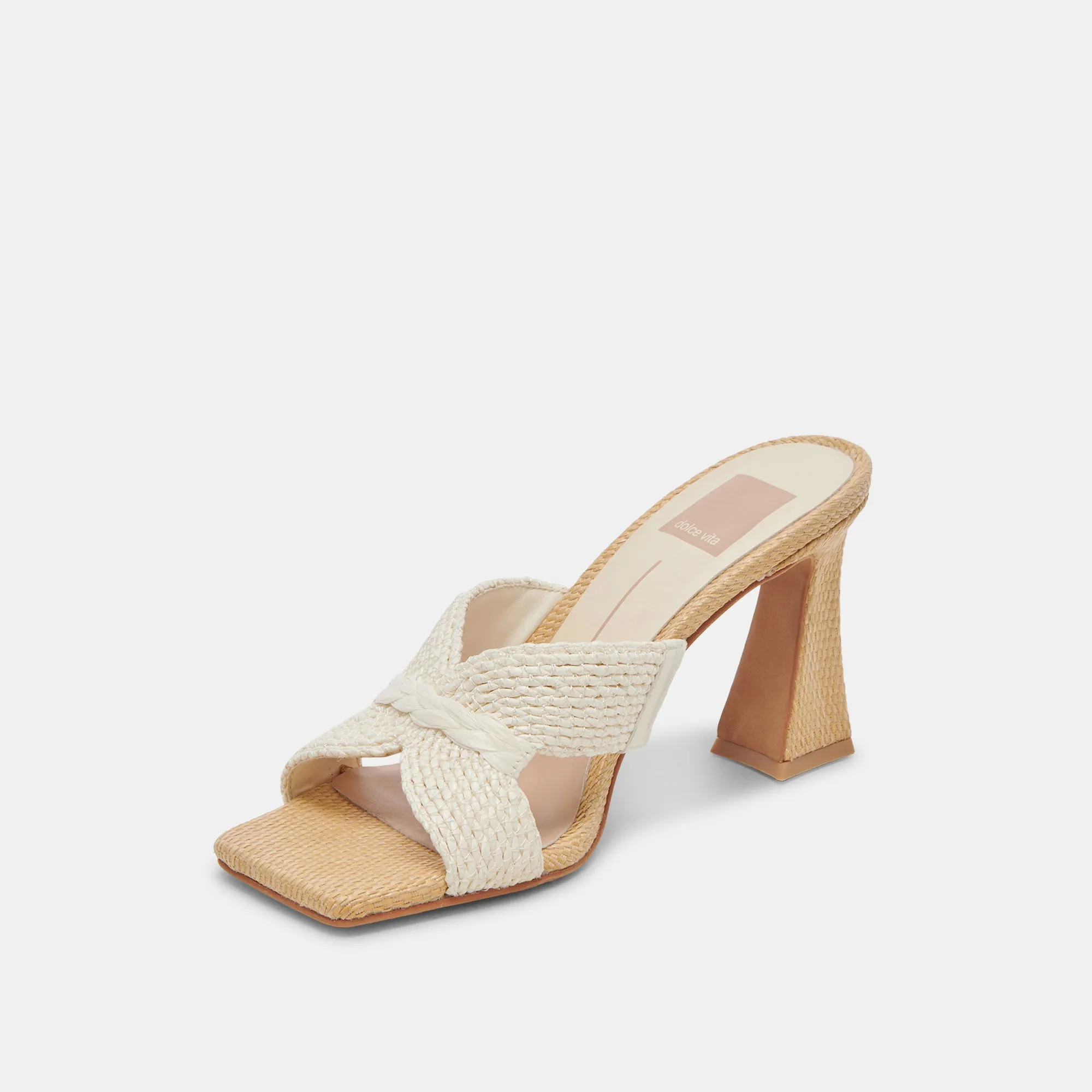 NITRO WIDE HEELS WHITE RAFFIA