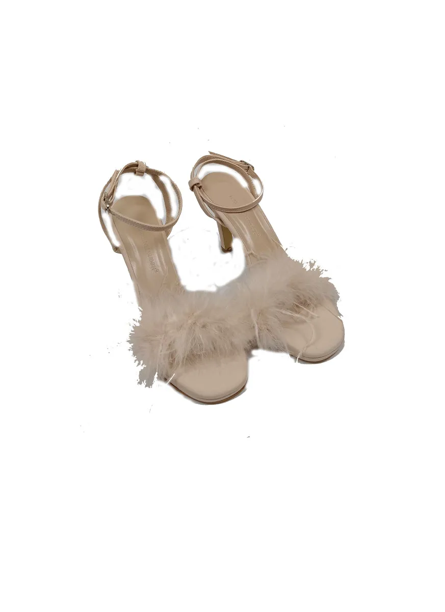 O230066 Satin Fur Heels *Beige