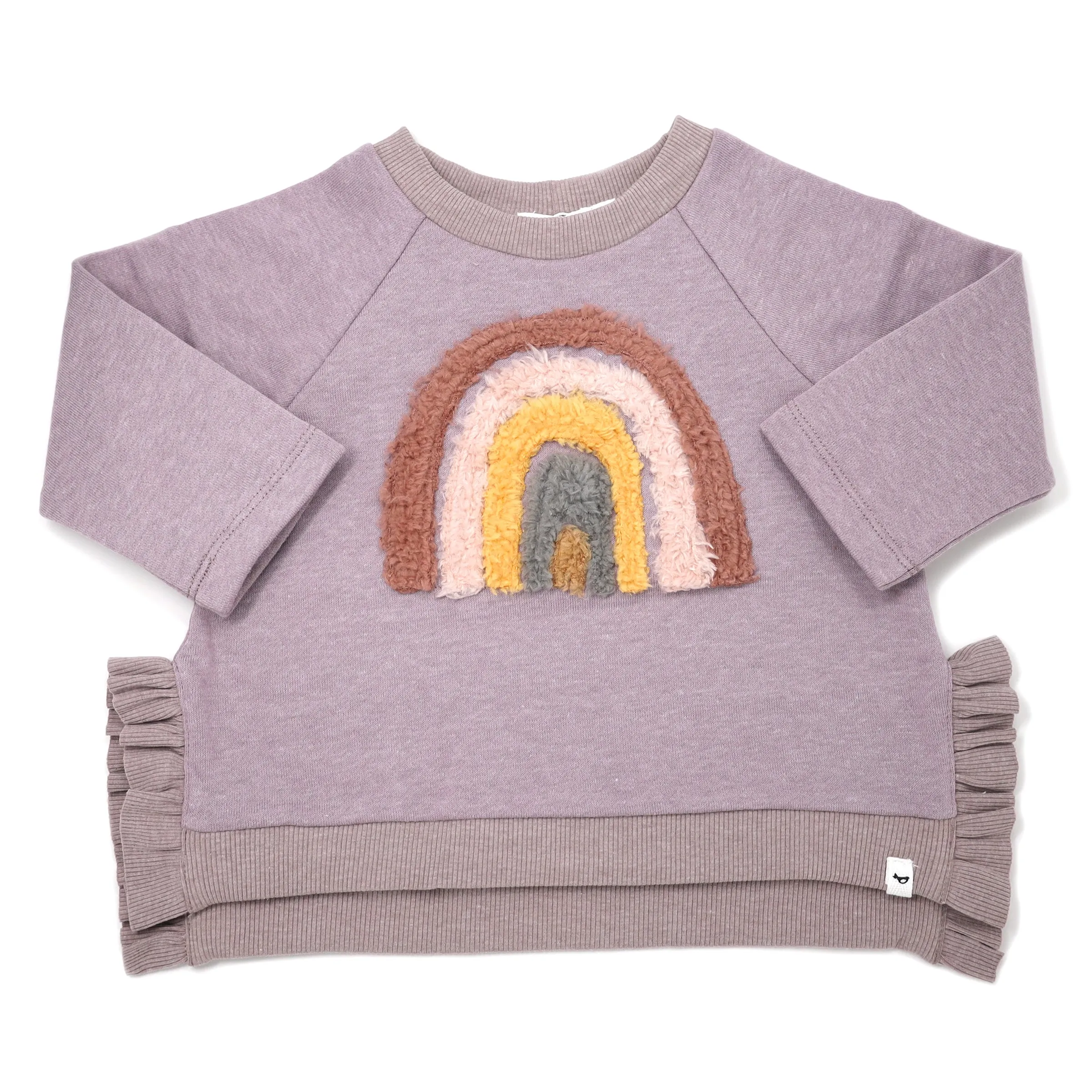 oh baby! Fuzzy Rainbow Soho Ruffle Boxy Sweatshirt - Lavender