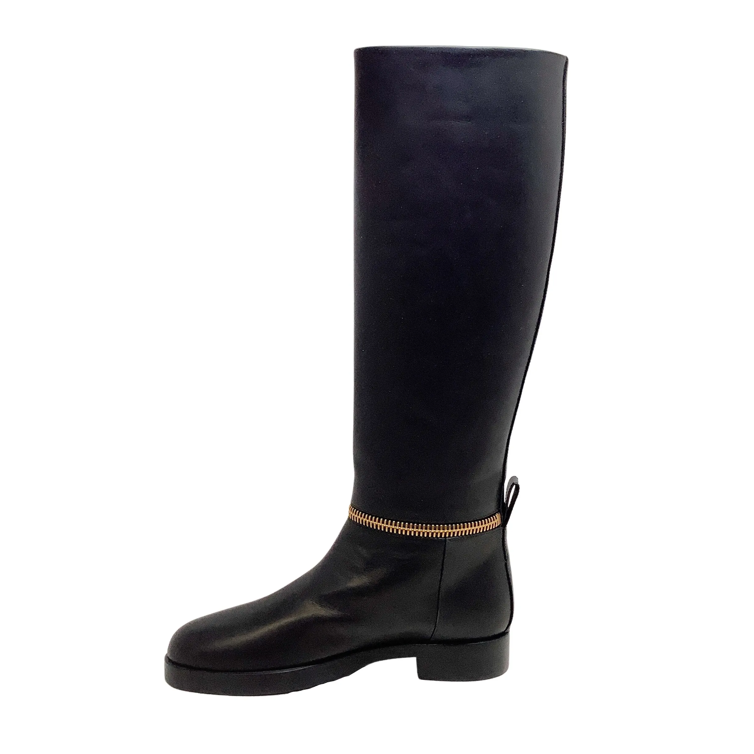 Pierre Hardy Black Leather Tall Pull On Boots With Gold Zipper Detail