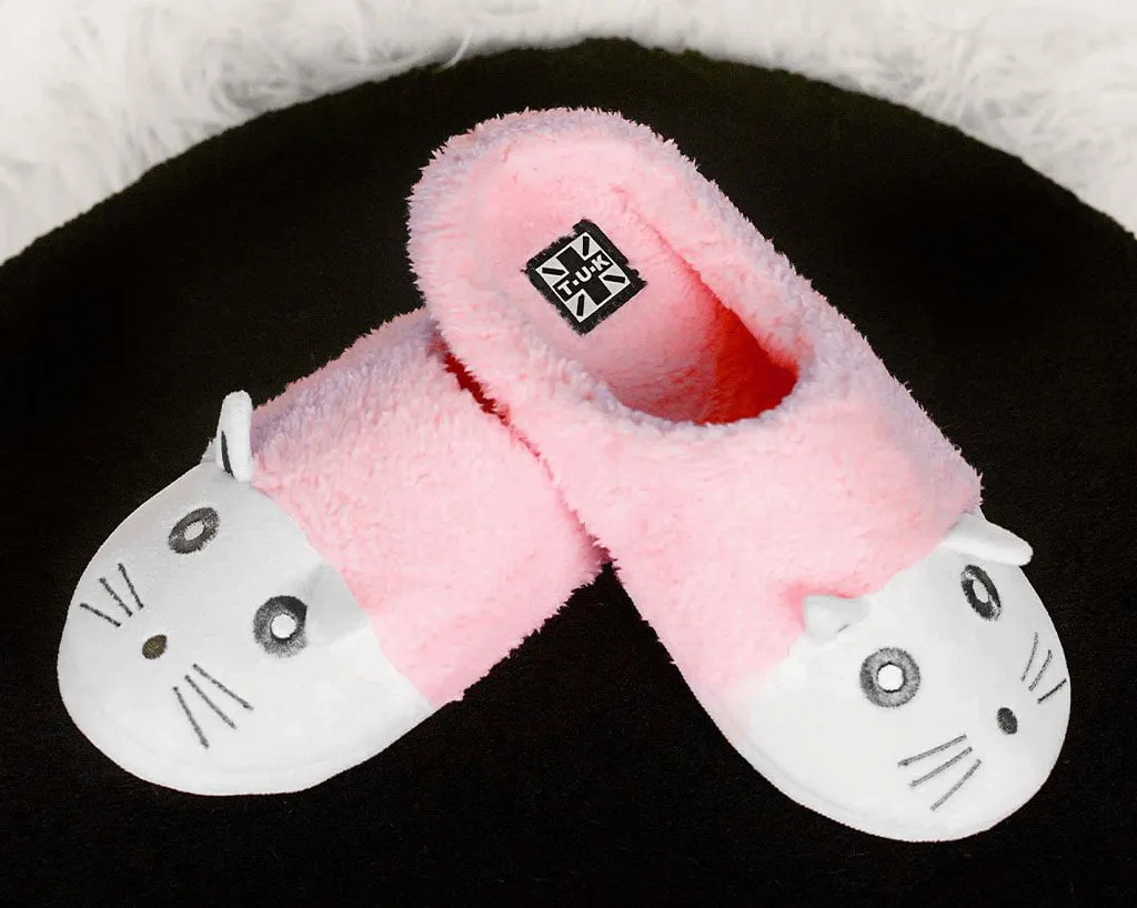 Pink & White Fuzzy Kitty Slipper