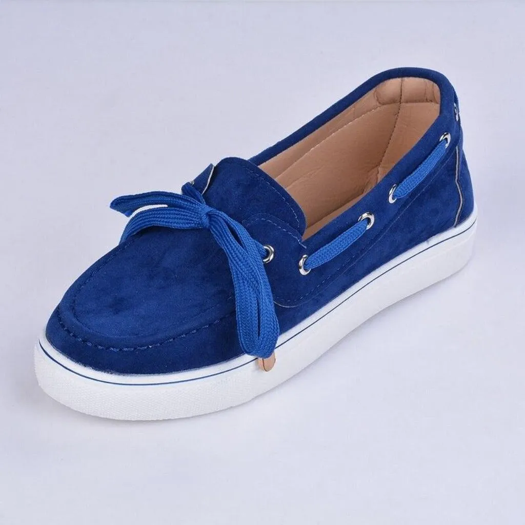 Platform Slip On Bows Leather Suede Sneakers