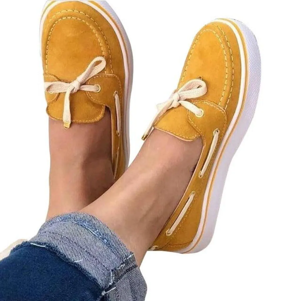 Platform Slip On Bows Leather Suede Sneakers