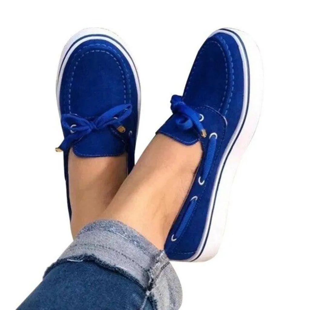 Platform Slip On Bows Leather Suede Sneakers