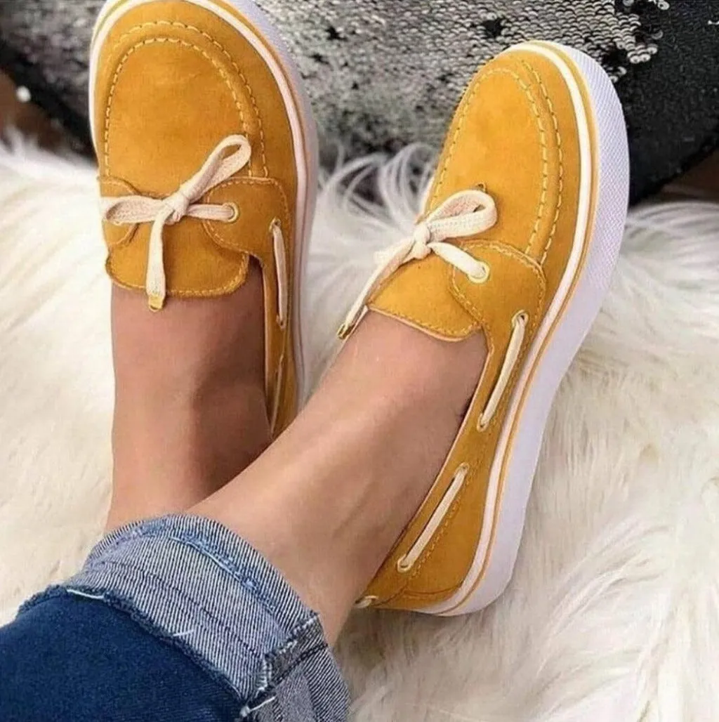 Platform Slip On Bows Leather Suede Sneakers