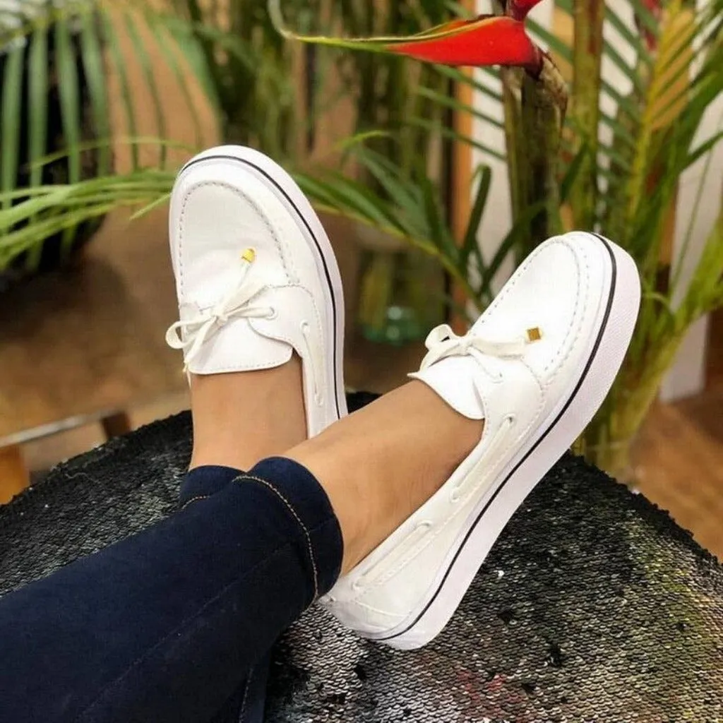 Platform Slip On Bows Leather Suede Sneakers