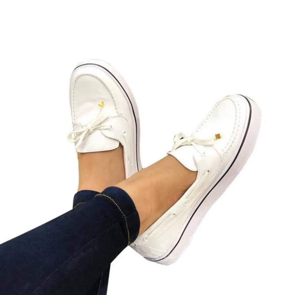 Platform Slip On Bows Leather Suede Sneakers