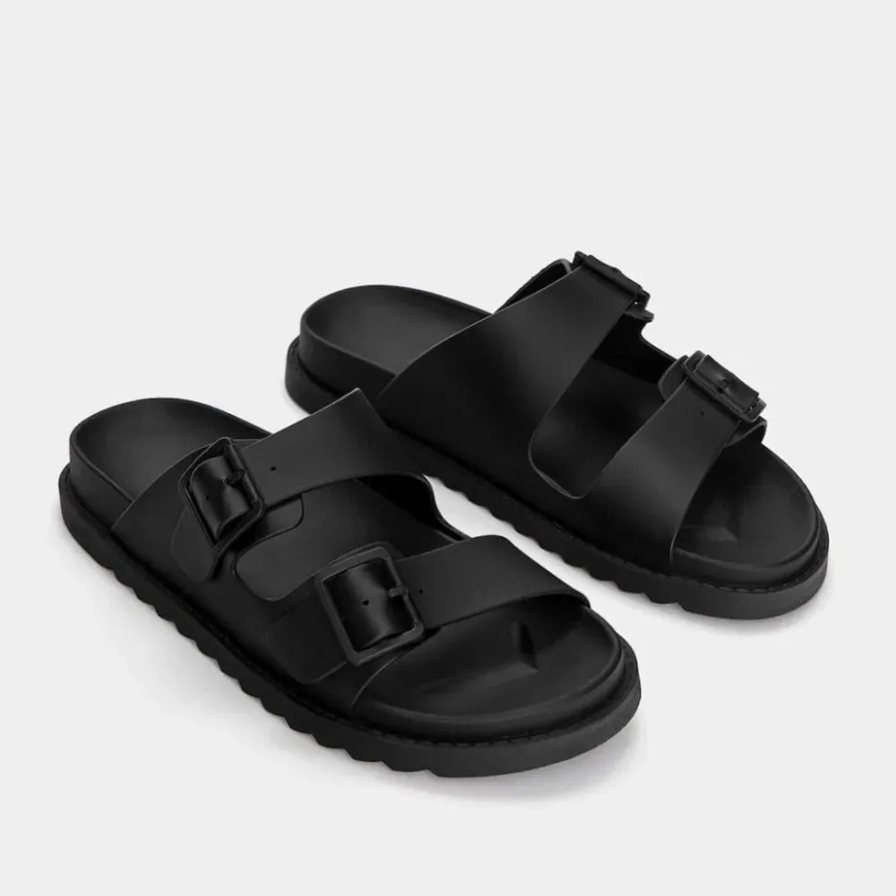 Pull & Bear RUBBERISED SANDALS WITH BUCKLES SLIDES - BLK