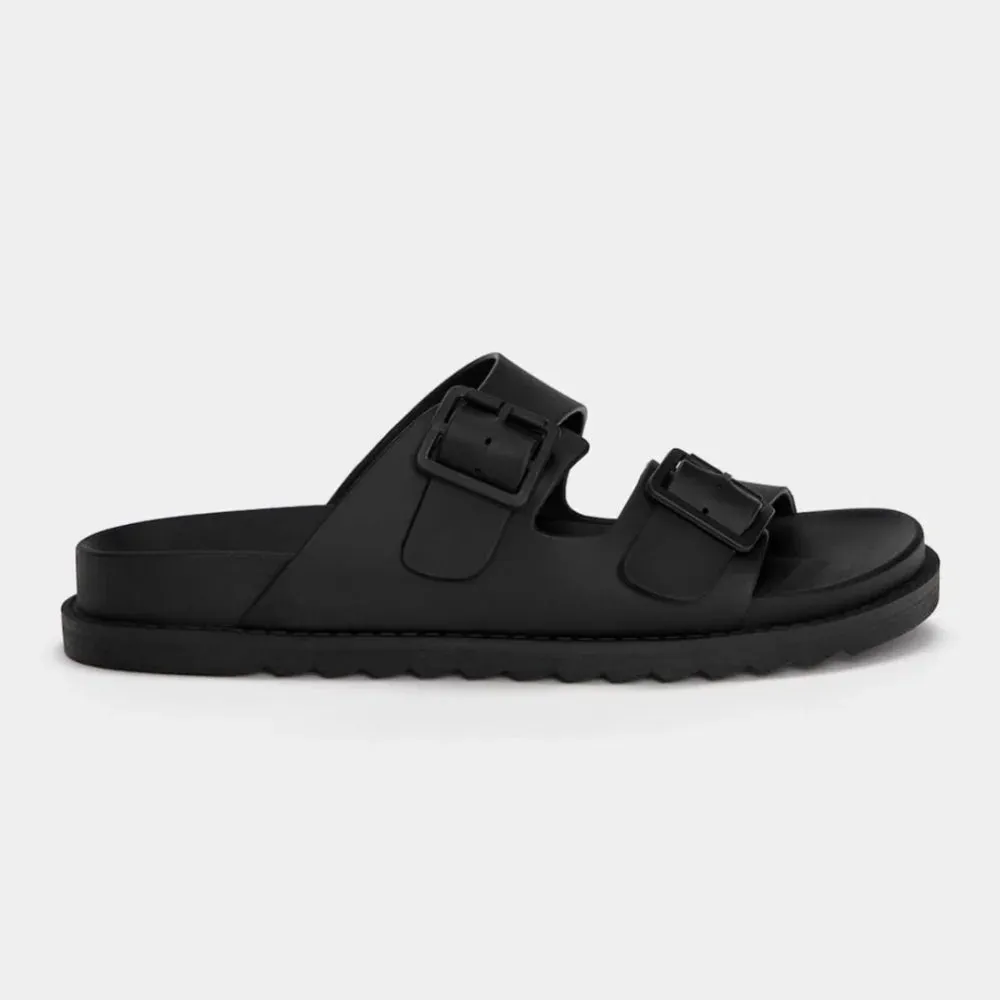 Pull & Bear RUBBERISED SANDALS WITH BUCKLES SLIDES - BLK