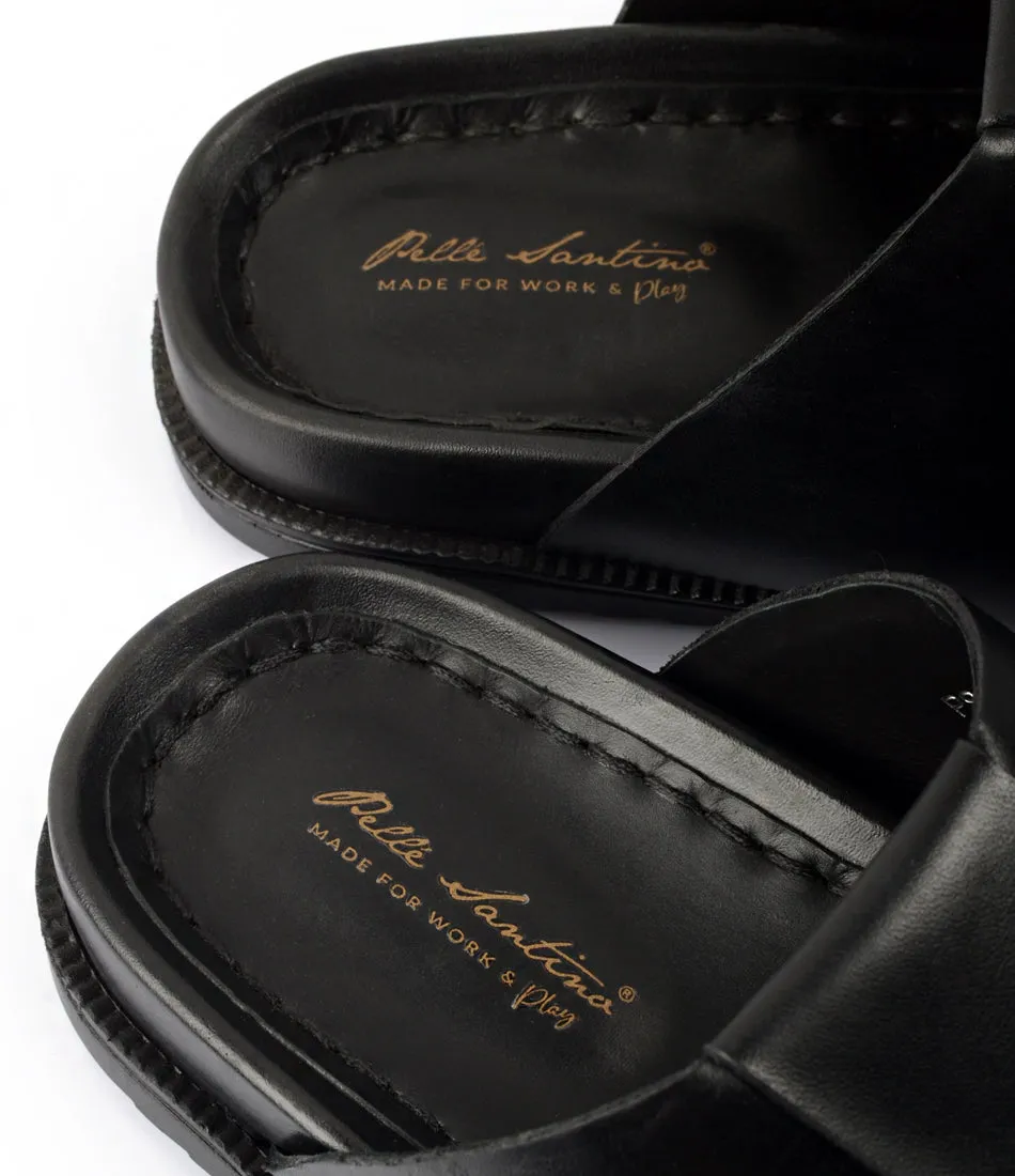 Roma Leather Slippers - Black