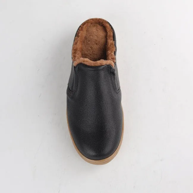 Slip-on sneakers with Sheepskin Fur Linning in Black - 12798